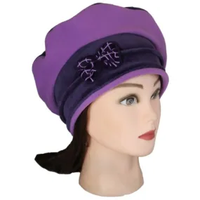 BERET FEMME en VELOURS doublé POLAIRE - Coloris Aubergine et lilas parme