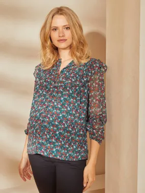 Blouse en crêpe fleuri grossesse et allaitement vert aop - Vertbaudet