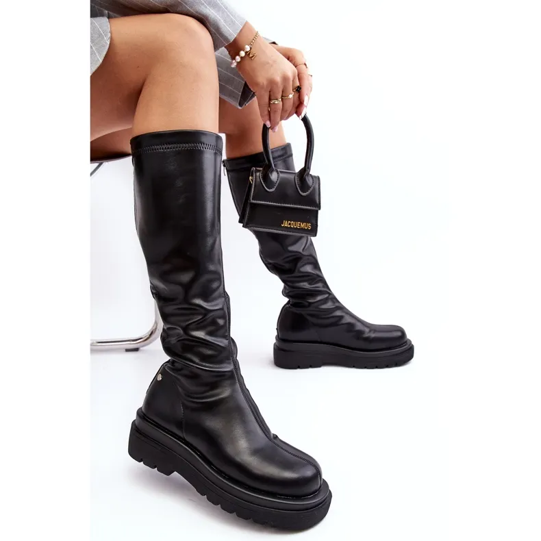 Bottes à plateforme pour femmes avec fermeture éclair GOE MM2N4068 noir le noir