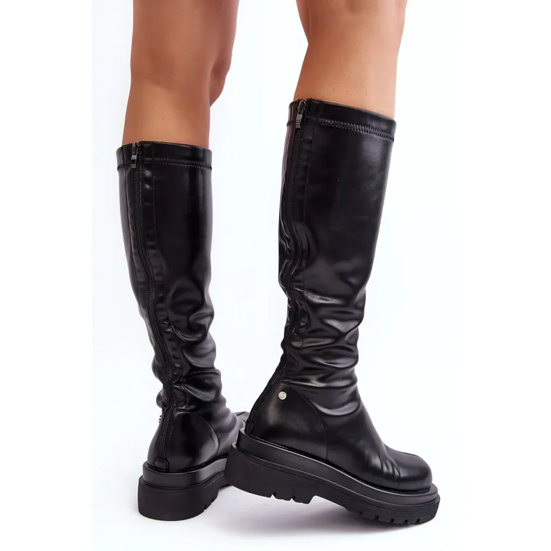 Bottes à plateforme pour femmes avec fermeture éclair GOE MM2N4068 noir le noir