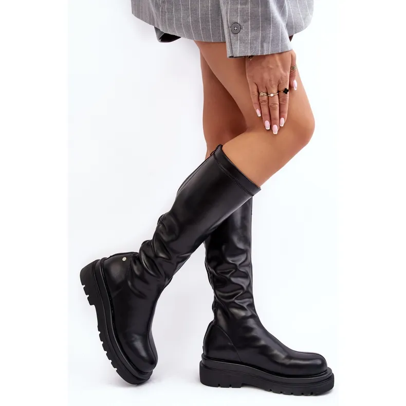 Bottes à plateforme pour femmes avec fermeture éclair GOE MM2N4068 noir le noir