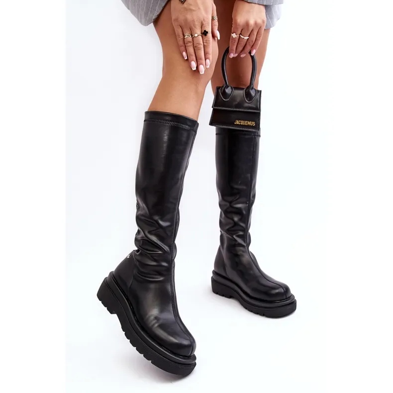 Bottes à plateforme pour femmes avec fermeture éclair GOE MM2N4068 noir le noir