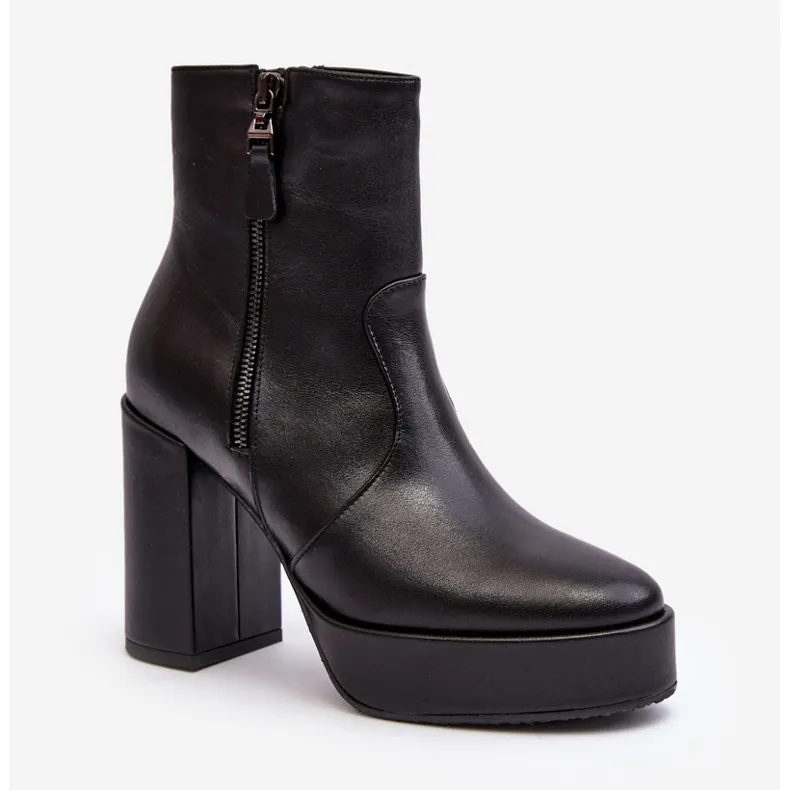 Bottines en cuir pour femmes à talon haut et plateforme Laura Messi 2690 noir le noir