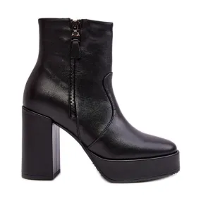 Bottines en cuir pour femmes à talon haut et plateforme Laura Messi 2690 noir le noir