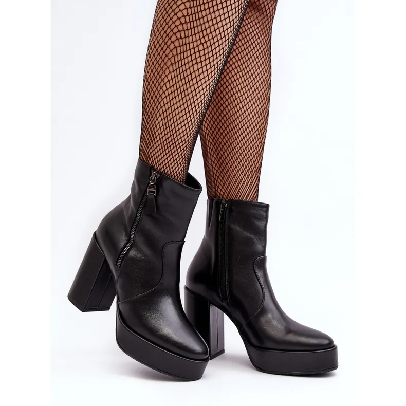 Bottines en cuir pour femmes à talon haut et plateforme Laura Messi 2690 noir le noir