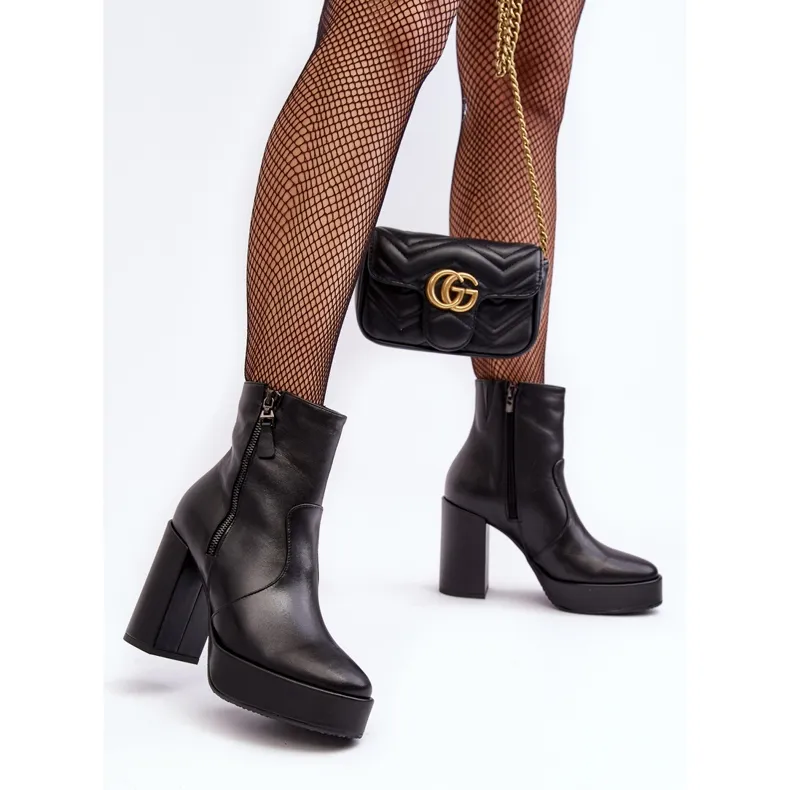 Bottines en cuir pour femmes à talon haut et plateforme Laura Messi 2690 noir le noir