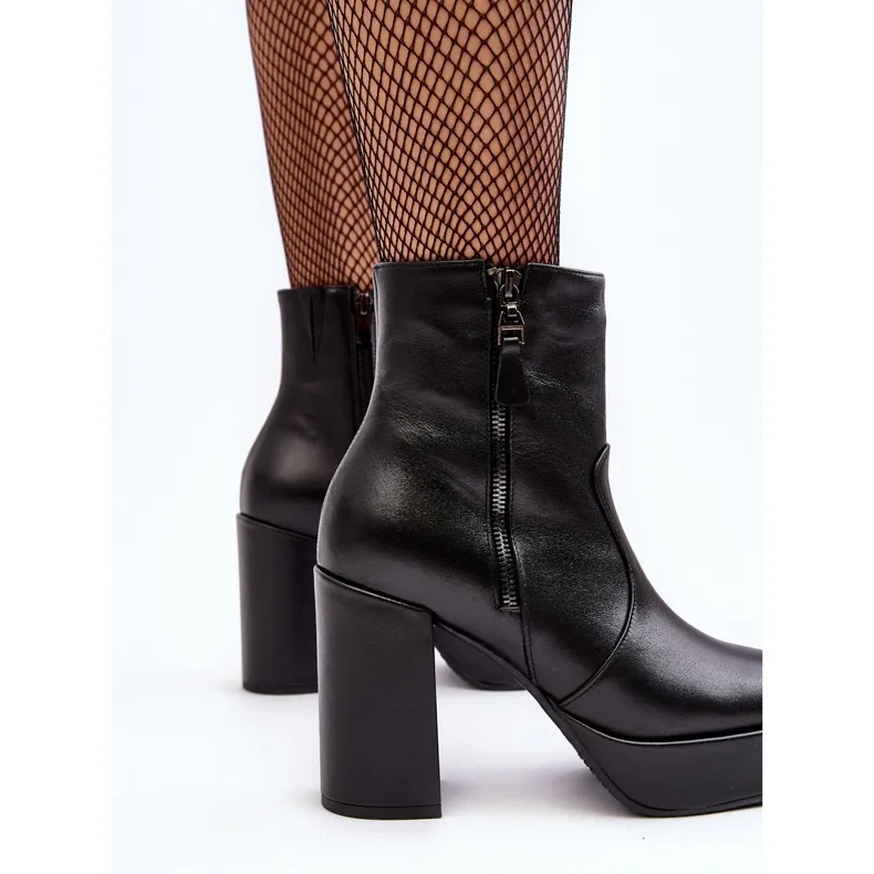 Bottines en cuir pour femmes à talon haut et plateforme Laura Messi 2690 noir le noir