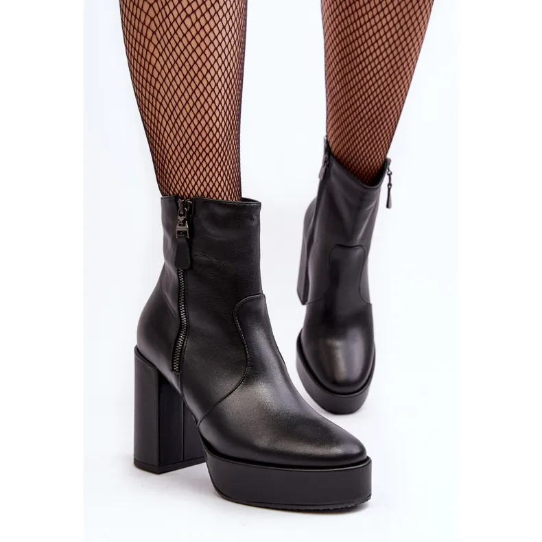 Bottines en cuir pour femmes à talon haut et plateforme Laura Messi 2690 noir le noir