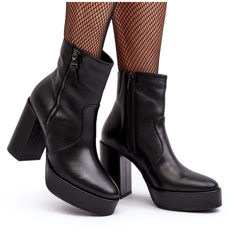 Bottines en cuir pour femmes à talon haut et plateforme Laura Messi 2690 noir le noir