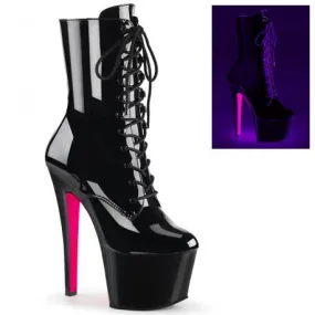 Chaussure plateforme sexy noire et rose fluo