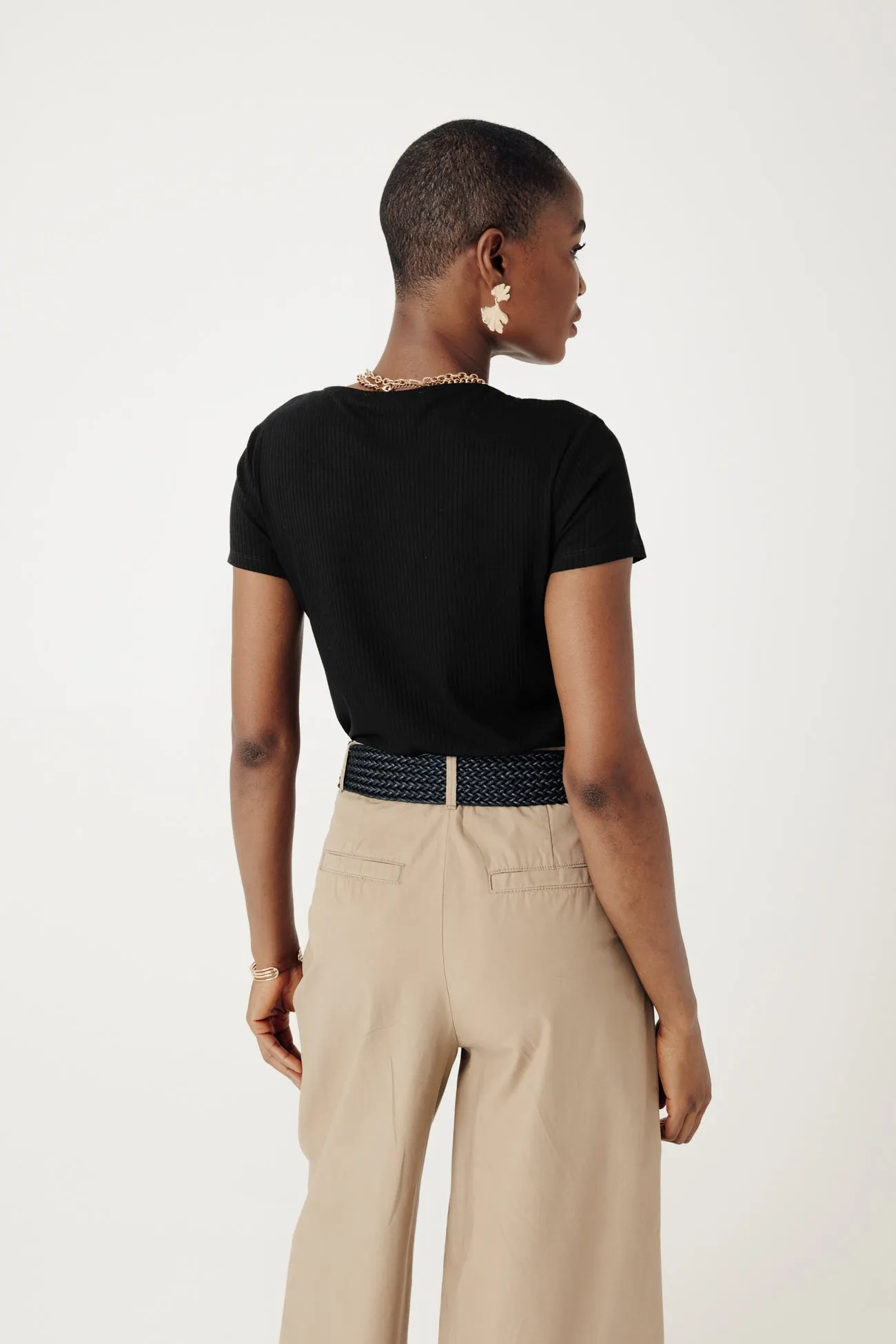 Crop top côtelé Femme - Noir