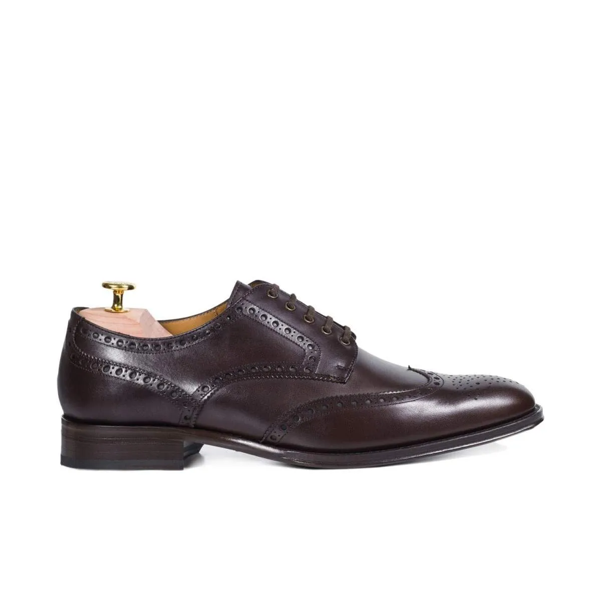 Derbies homme en cuir lisse à bout golf fleuri - Marron