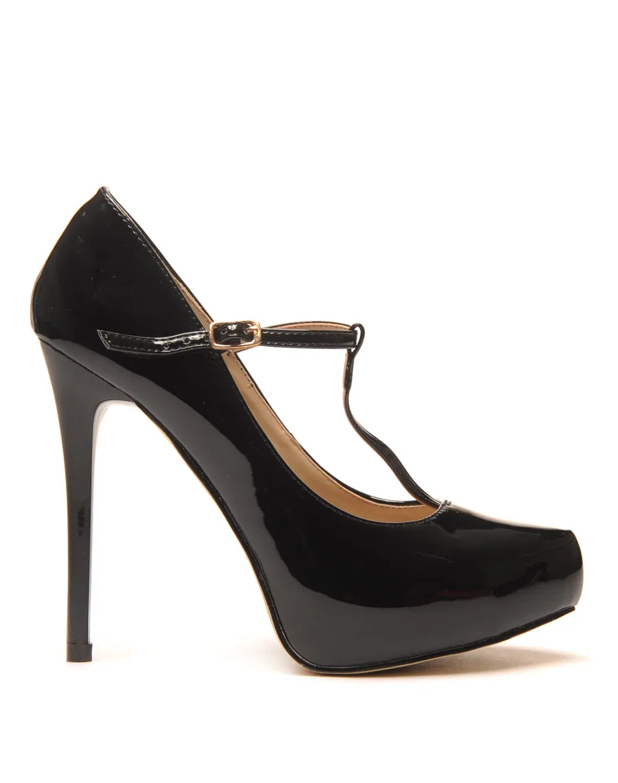 Escarpin noir verni avec plateforme