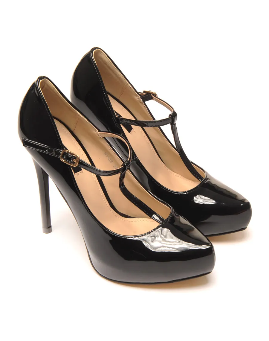 Escarpin noir verni avec plateforme