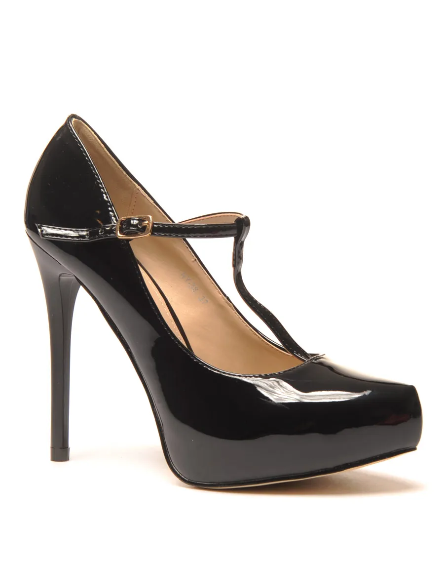 Escarpin noir verni avec plateforme