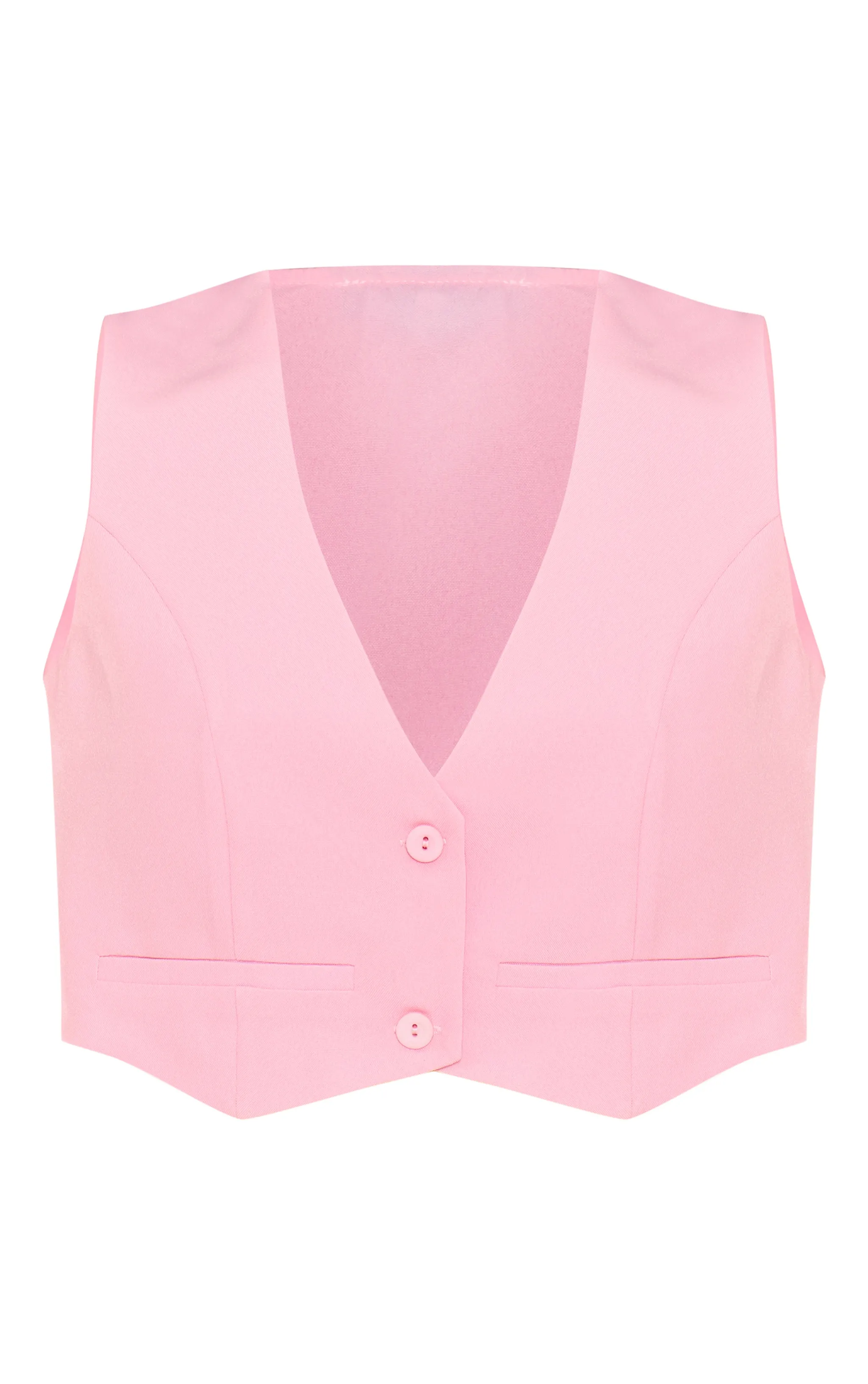 Gilet court rose tendre sans manches de tailleur à détail coutures et poches