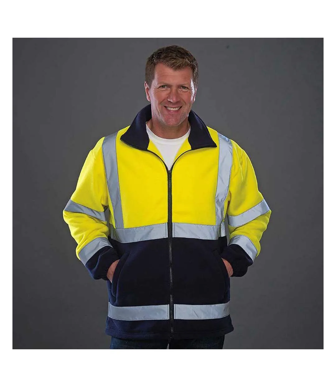 Hi visibility veste réfléchissante à capuche homme jaune / bleu marine Yoko