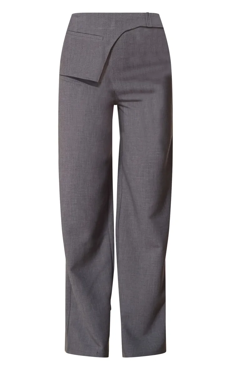 Label PLT Pantalon large style tailleur gris anthracite à détail lanières