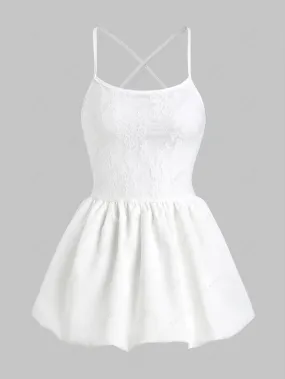 Mini Robe à Dos Croisé à Applique En Dentelle En Couleur Unie Pour Femme - Blanc