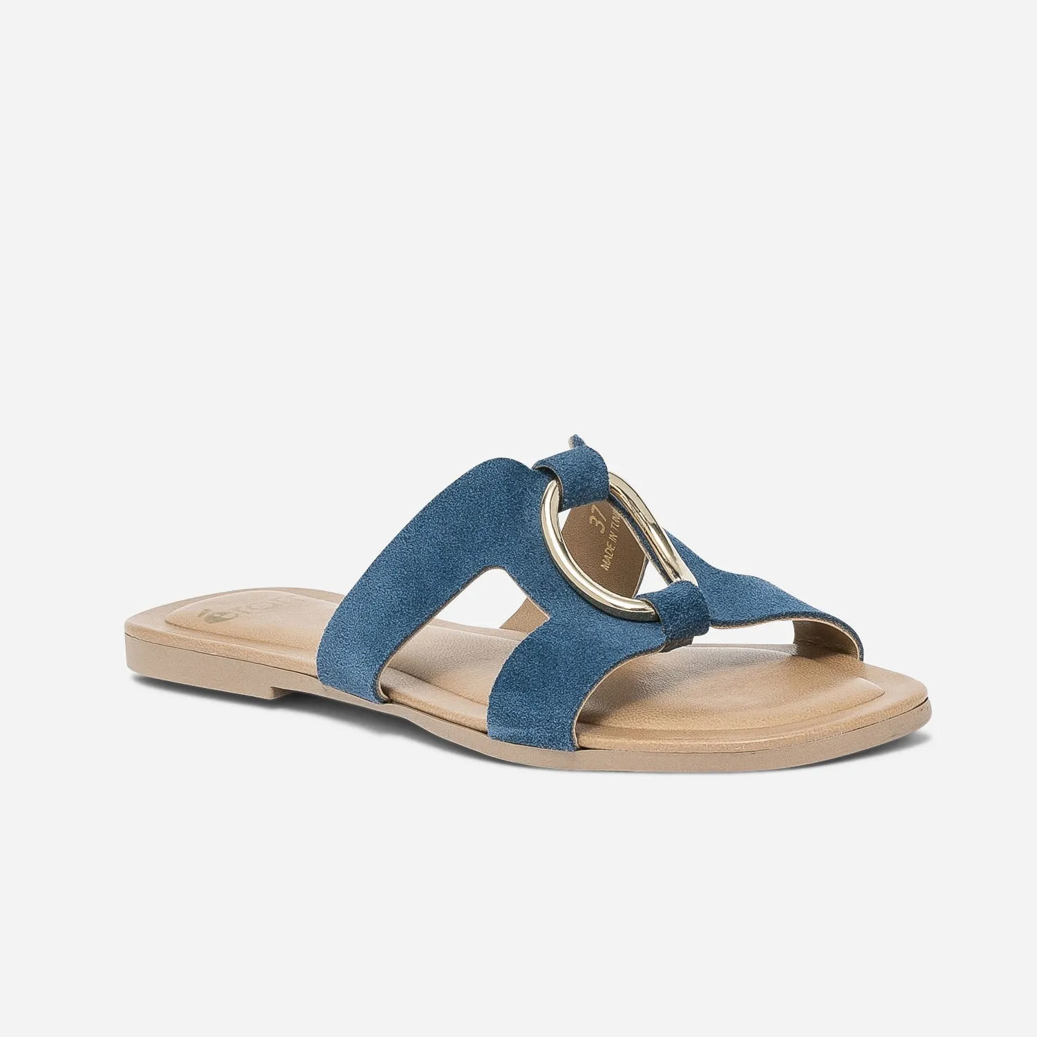 Mule bleue en cuir velours avec anneau - Mules / Tongs Femme | ERAM