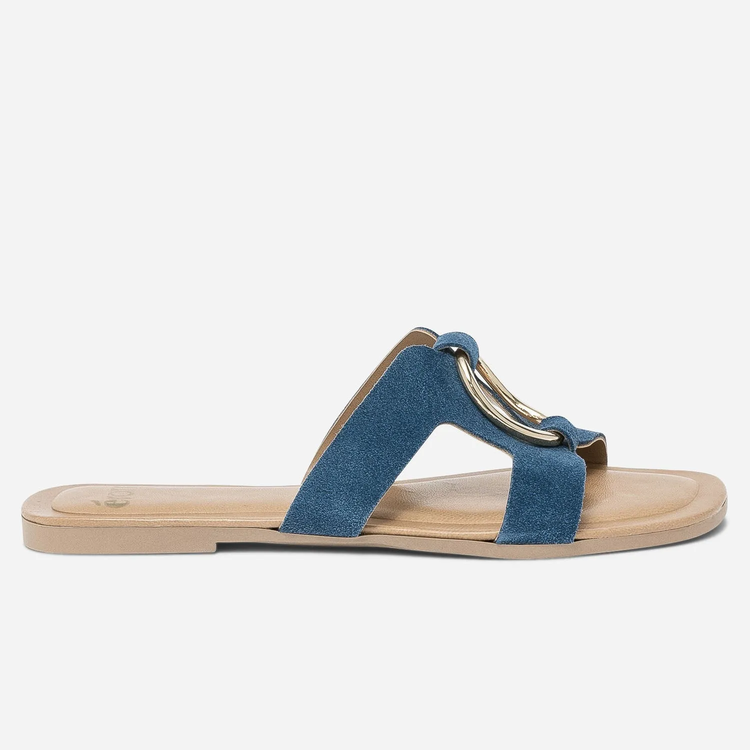 Mule bleue en cuir velours avec anneau - Mules / Tongs Femme | ERAM