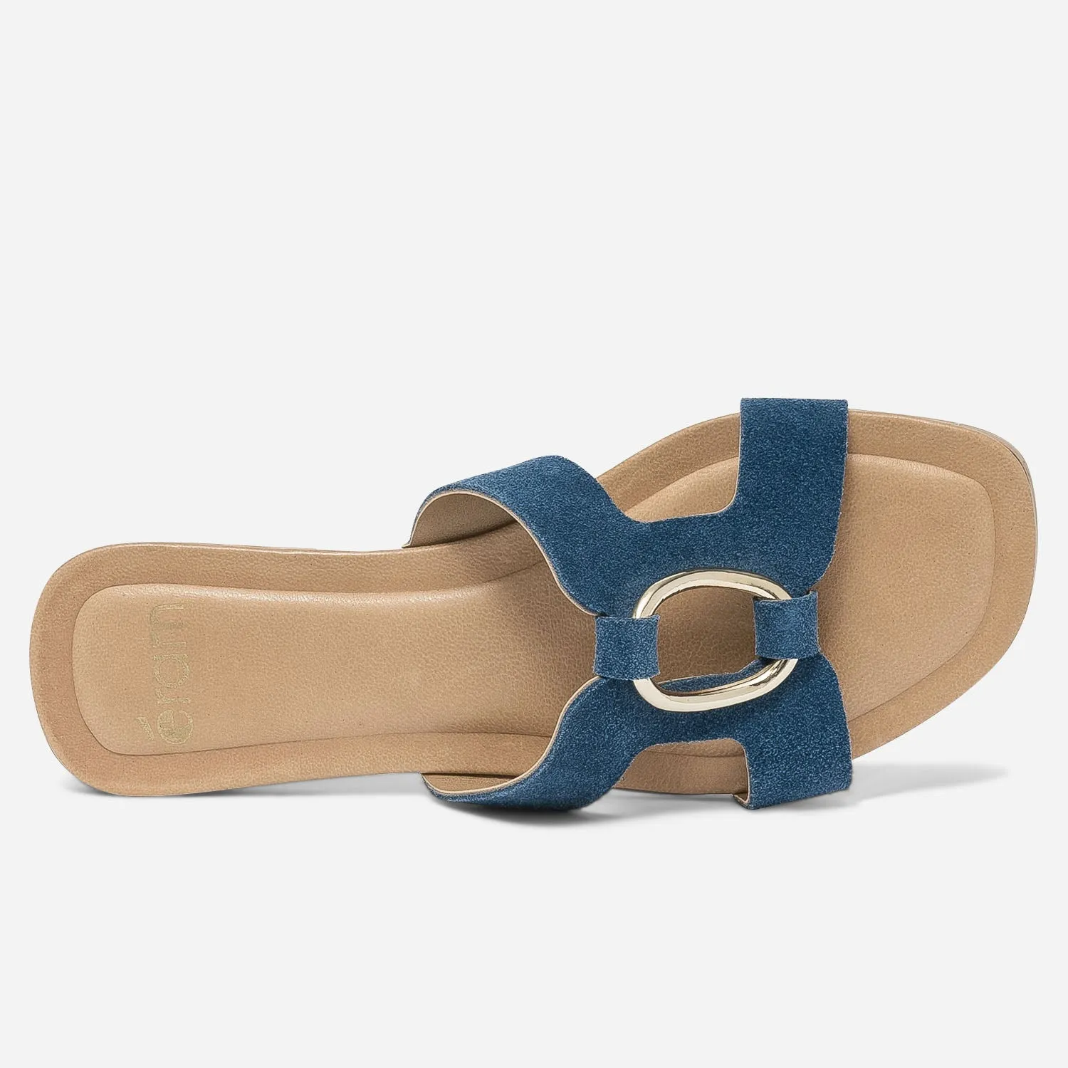 Mule bleue en cuir velours avec anneau - Mules / Tongs Femme | ERAM