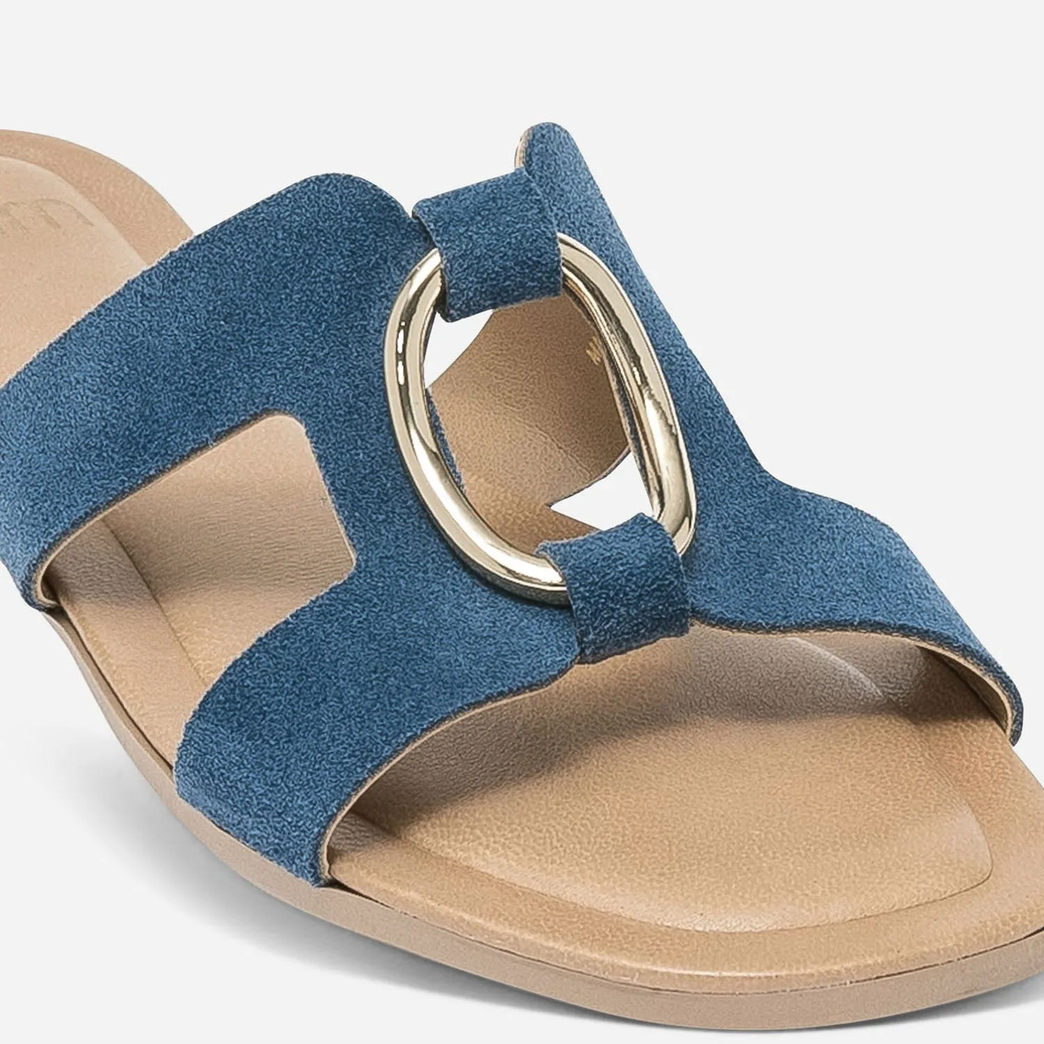 Mule bleue en cuir velours avec anneau - Mules / Tongs Femme | ERAM