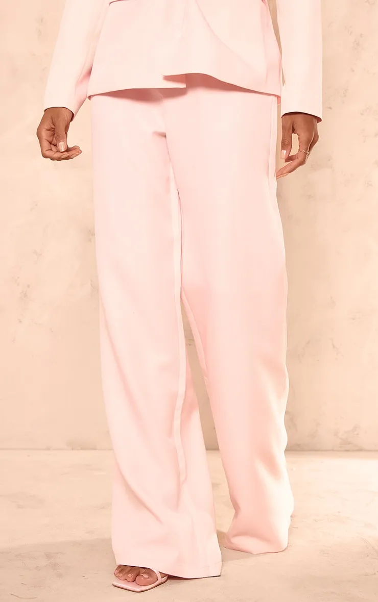 Pantalon de tailleur ample tissé rose pâle à taille haute