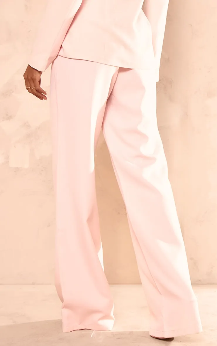 Pantalon de tailleur ample tissé rose pâle à taille haute