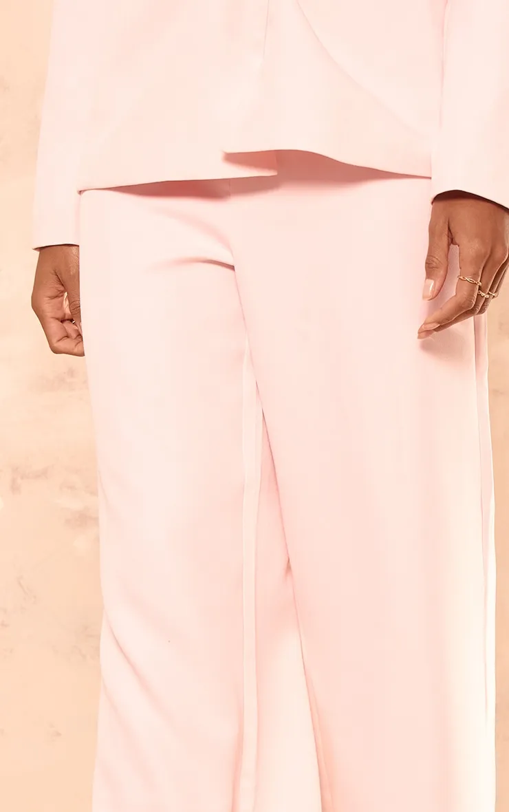 Pantalon de tailleur ample tissé rose pâle à taille haute