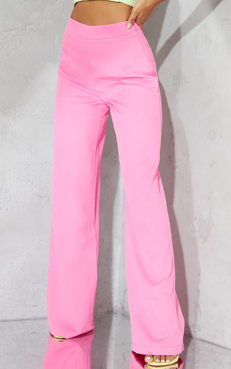 Pantalon de tailleur ample tissé rose vif à taille haute