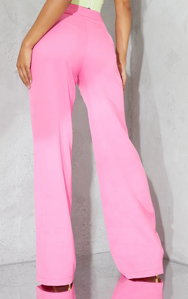 Pantalon de tailleur ample tissé rose vif à taille haute