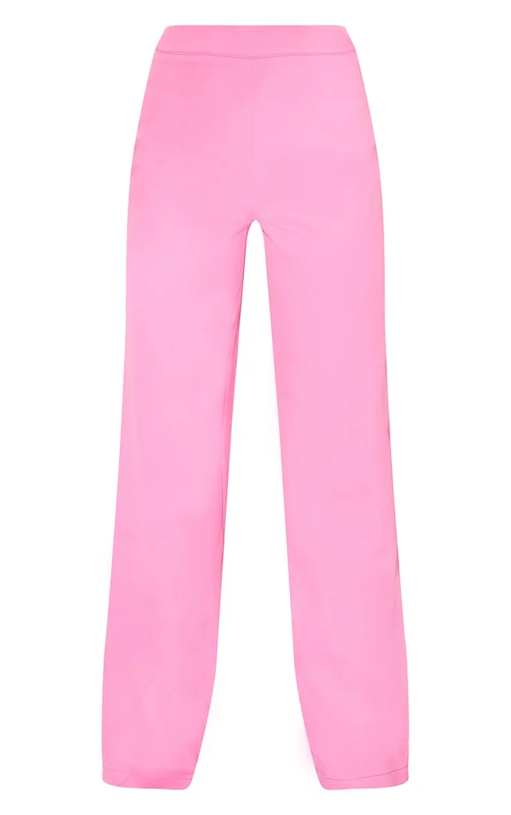 Pantalon de tailleur ample tissé rose vif à taille haute