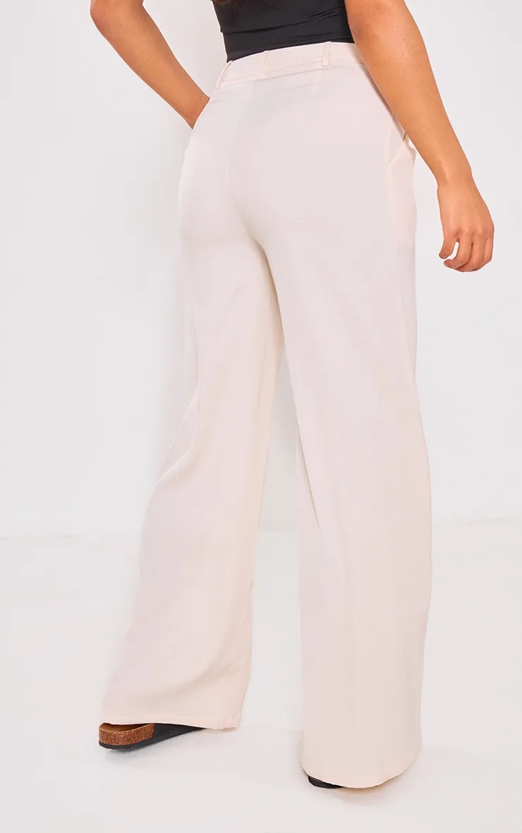 Pantalon de tailleur deluxe crème coupe droite avec plis devant