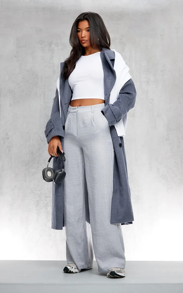 Pantalon de tailleur deluxe gris chiné coupe droite avec plis devant