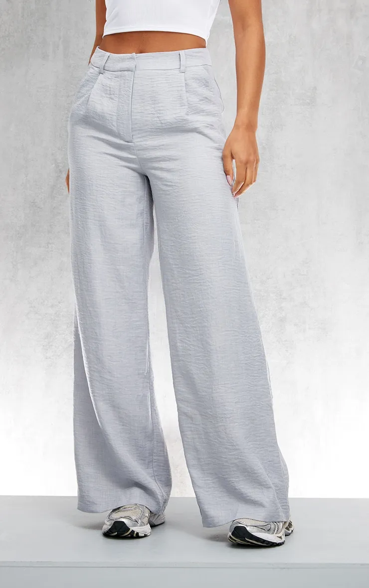 Pantalon de tailleur deluxe gris chiné coupe droite avec plis devant