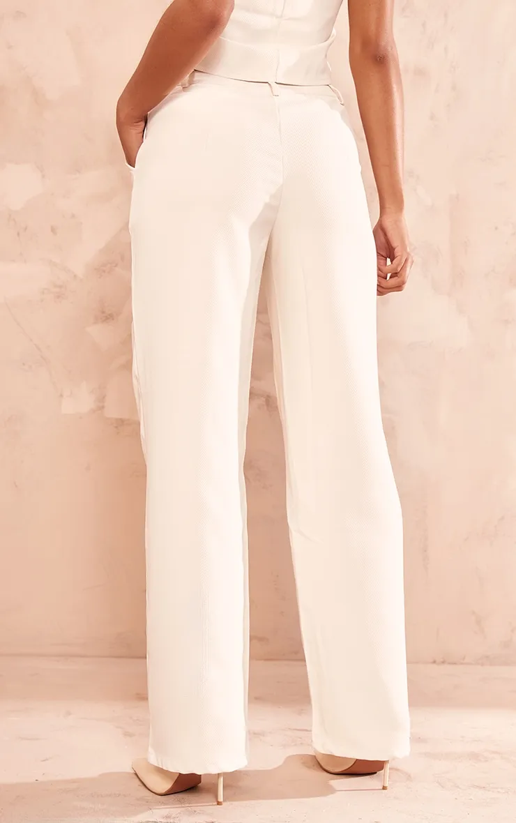 Pantalon de tailleur droit crème deluxe texturé à détail coutures