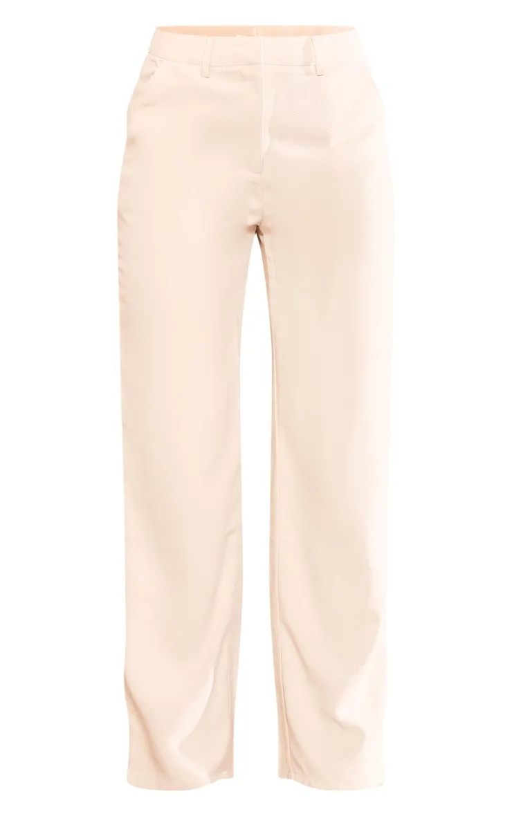 Pantalon de tailleur droit crème deluxe texturé à détail coutures