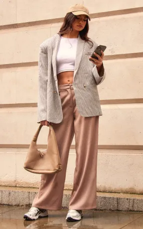 Pantalon de tailleur droit deluxe taupe à pli frontal