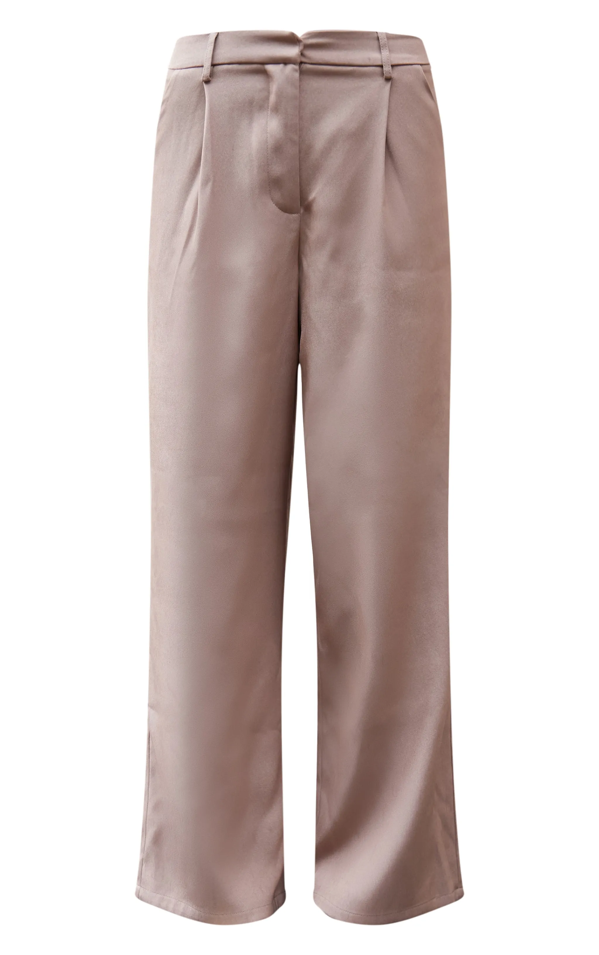 Pantalon de tailleur droit deluxe taupe à pli frontal