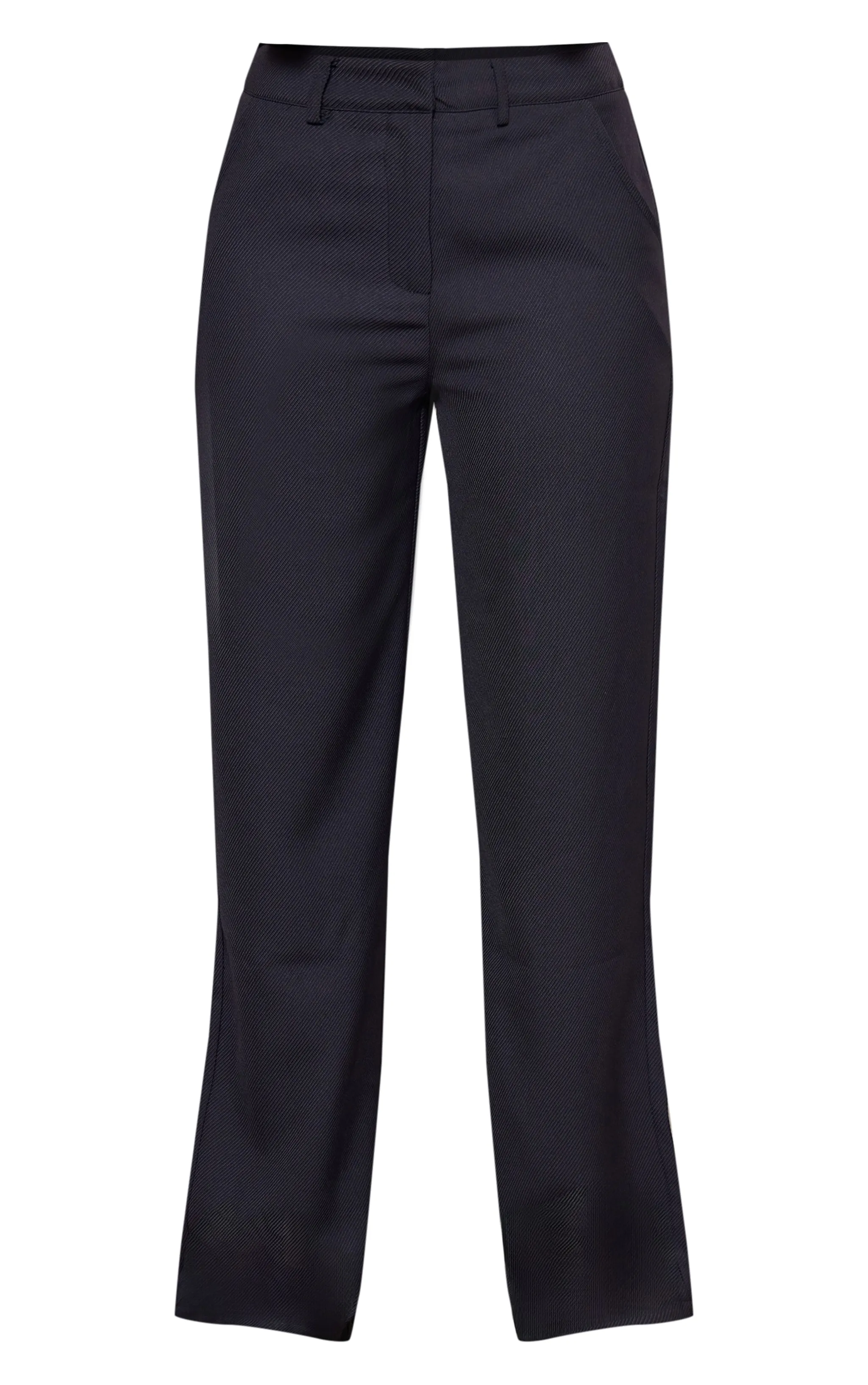 Pantalon de tailleur droit noir texturé deluxe à détail coutures