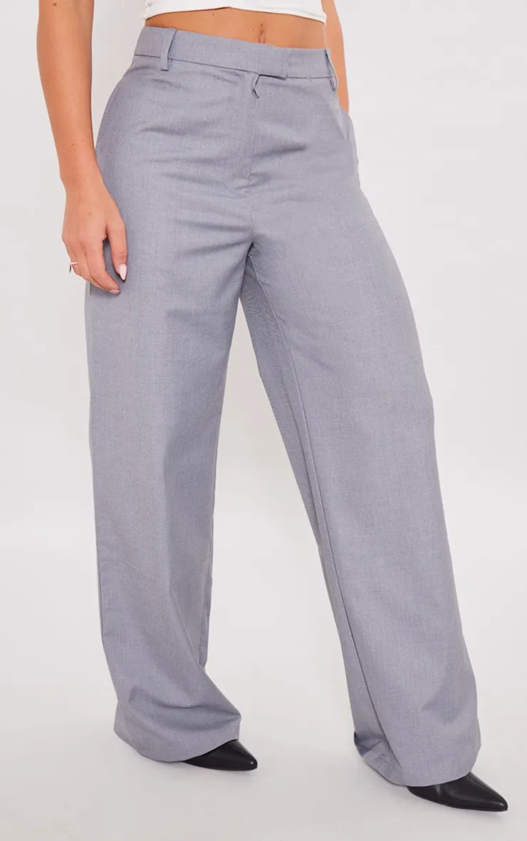 Pantalon de tailleur droit tissé gris chiné à taille haute