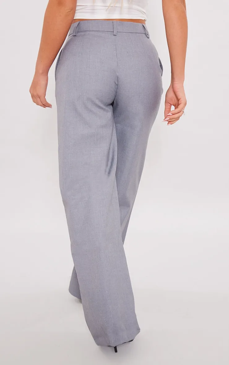 Pantalon de tailleur droit tissé gris chiné à taille haute