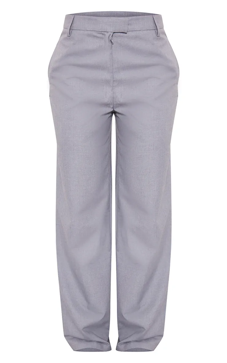 Pantalon de tailleur droit tissé gris chiné à taille haute