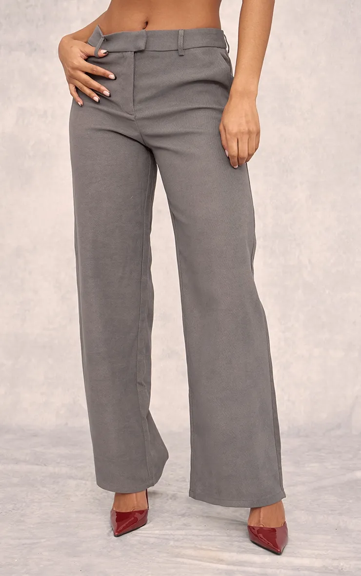 Pantalon de tailleur en maille sergée douce gris anthracite à taille basse