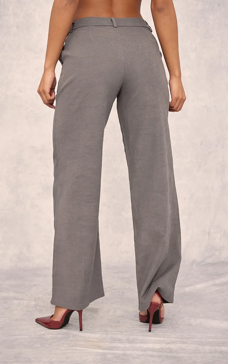 Pantalon de tailleur en maille sergée douce gris anthracite à taille basse