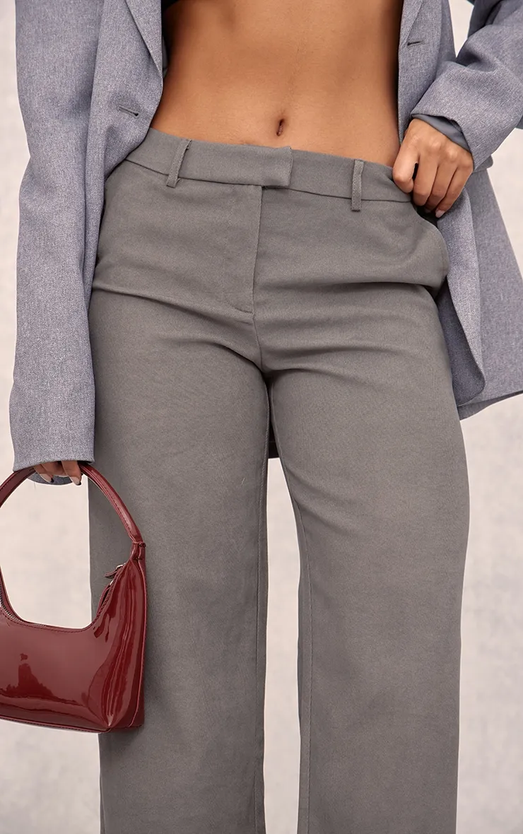 Pantalon de tailleur en maille sergée douce gris anthracite à taille basse