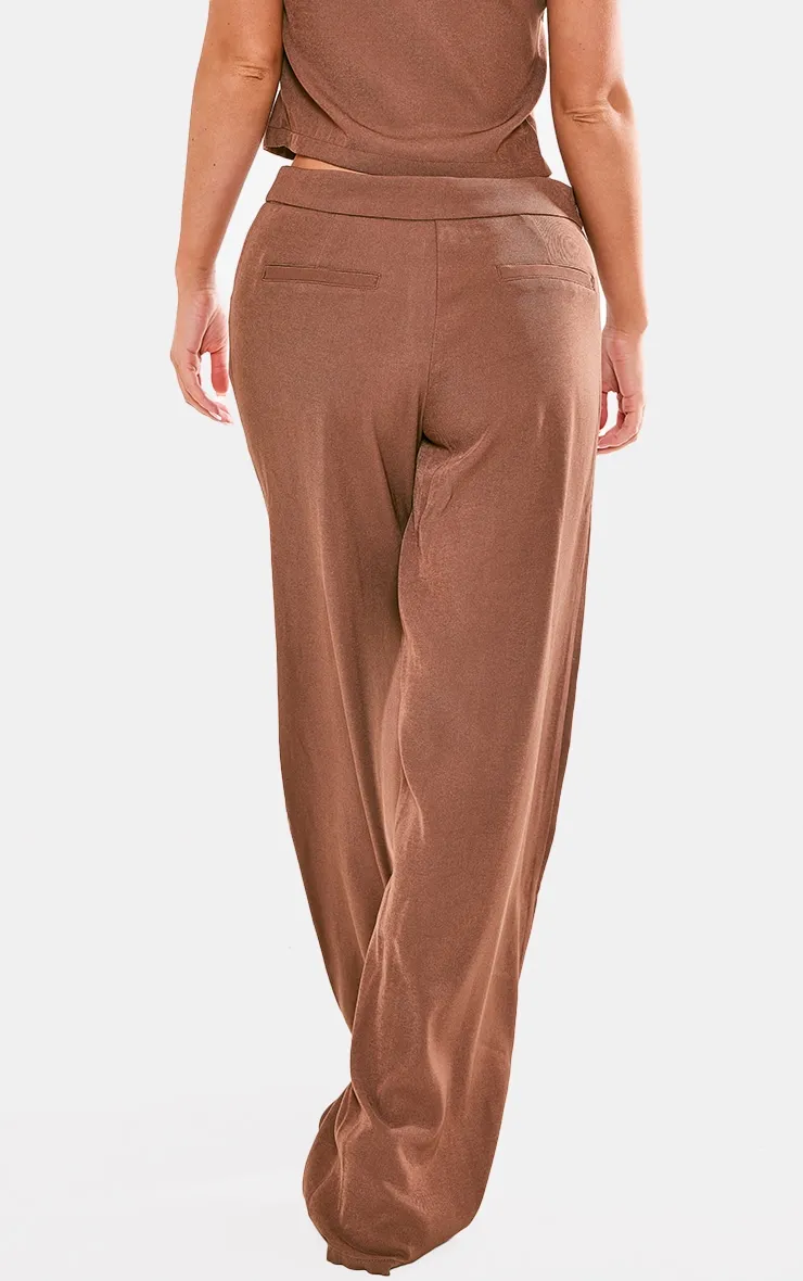 Pantalon de tailleur en maille tissée deluxe chocolat à taille haute