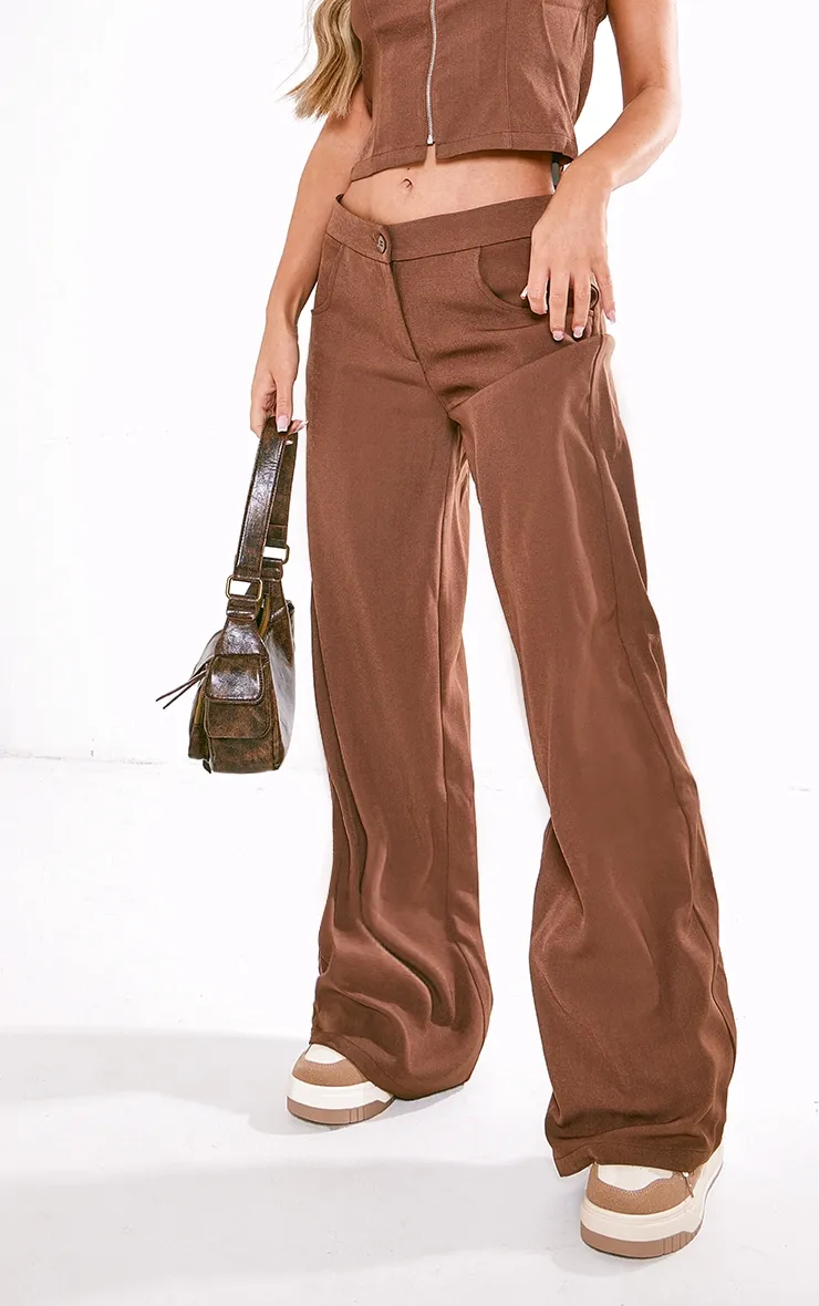 Pantalon de tailleur en maille tissée deluxe chocolat à taille haute