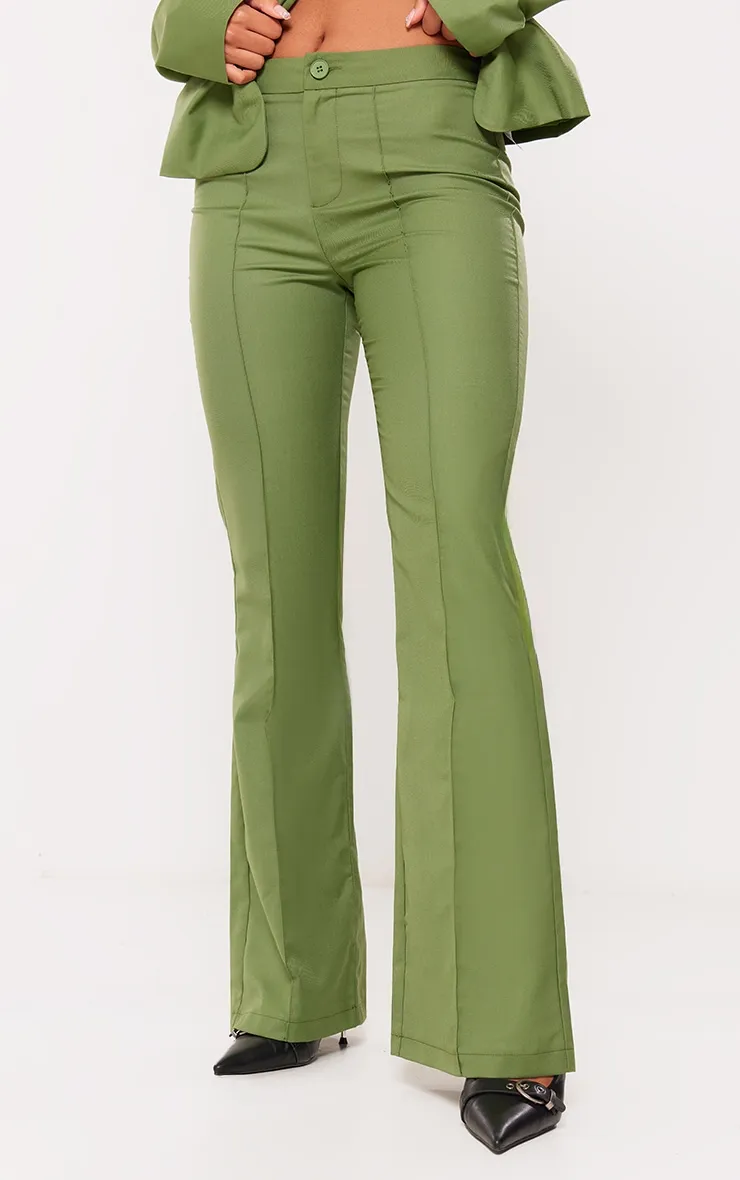 Pantalon de tailleur flare vert olive tissé